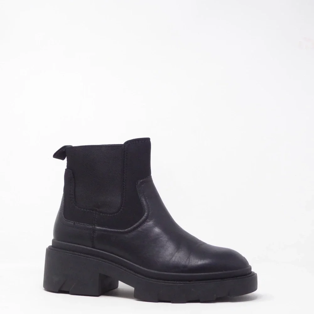 ASH Metro Women Boots Black Leather Lug Sole Chelsea Ankle Boots 36 / 5.5
